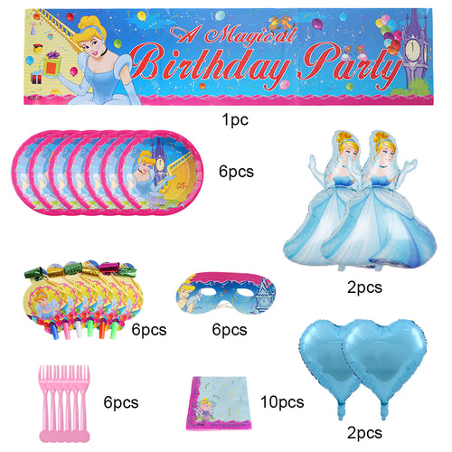 Cinderella (Disney Princess) Birthday Party Supplies, Party Corner provides Cinderella birthday decorations in UAE, Saudia, Qatar, Bahrain, and Oman. Get birthday party balloons, and much more., Party Supply Kits, Party Corner
