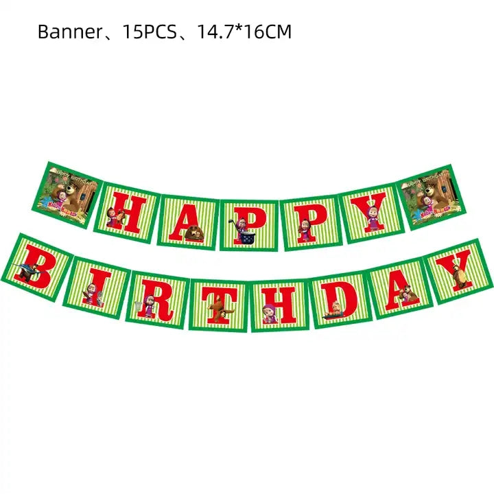 Masha and the Bear Birthday Party Supplies, Party Corner provides Masha and the Bear Birthday Theme Supplies in UAE, Saudia, Qatar, Bahrain, and Oman. Get birthday party balloons, and much more. Order now!, Party Supply Kits, Party Corner