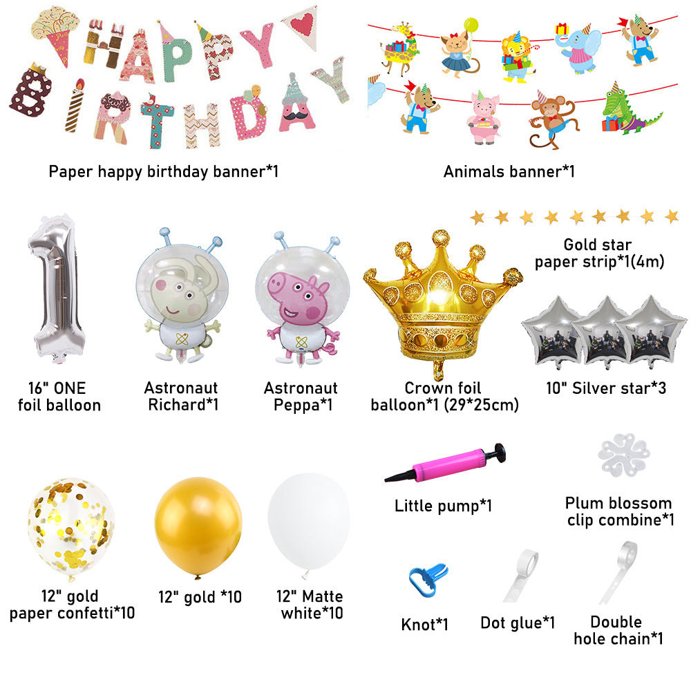 Peppa Pig Crown Birthday Party Decorations, Party Corner provides Peppa pig birthday party decorations in UAE, Saudia, Qatar, Bahrain, and Oman. Get birthday party balloons, and much more. Order now!, Party Supply Kits, Party Corner