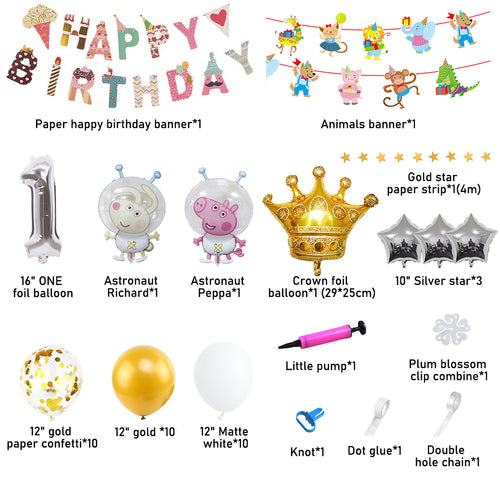 Peppa Pig Crown Birthday Party Decorations, Party Corner provides Peppa pig birthday party decorations in UAE, Saudia, Qatar, Bahrain, and Oman. Get birthday party balloons, and much more. Order now!, Party Supply Kits, Party Corner