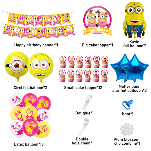 Minions Girls Birthday Party Decorations, Party Corner provides Minions girls birthday party decorations in UAE, Saudia, Qatar, Bahrain, and Oman. Get birthday party balloons, and much more. Order now!, Party Supply Kits, Party Corner
