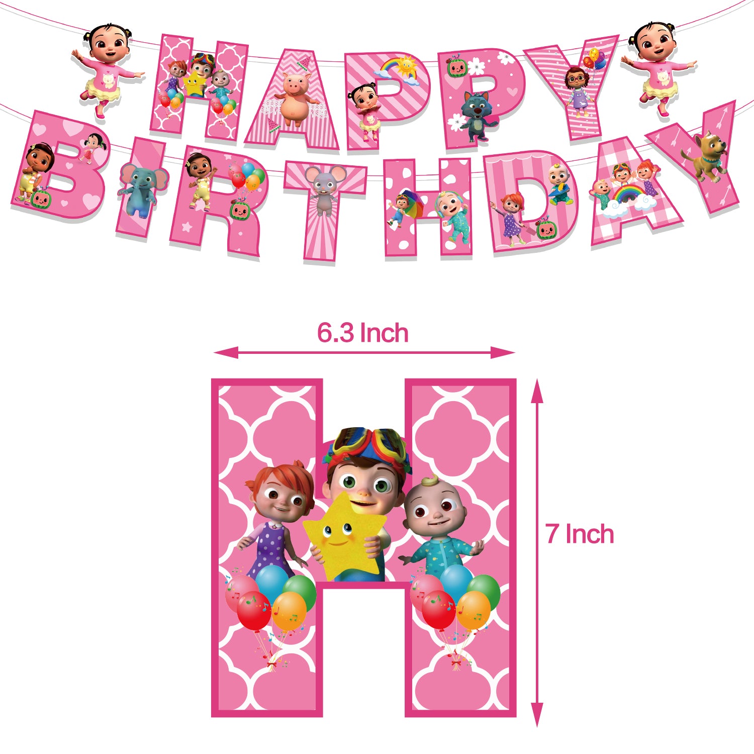 Cocomelon Pink Birthday Party Decorations.
