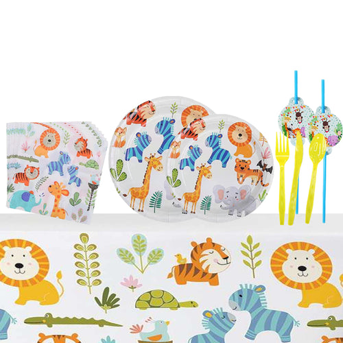 Jungle Birthday Cutlery Supplies, Party Corner provides Jungle Birthday Cutlery Supplies in UAE, Saudia, Qatar, Bahrain, and Oman. Get birthday party balloons and much more. Order now!, Party Supply Kits, Party Corner