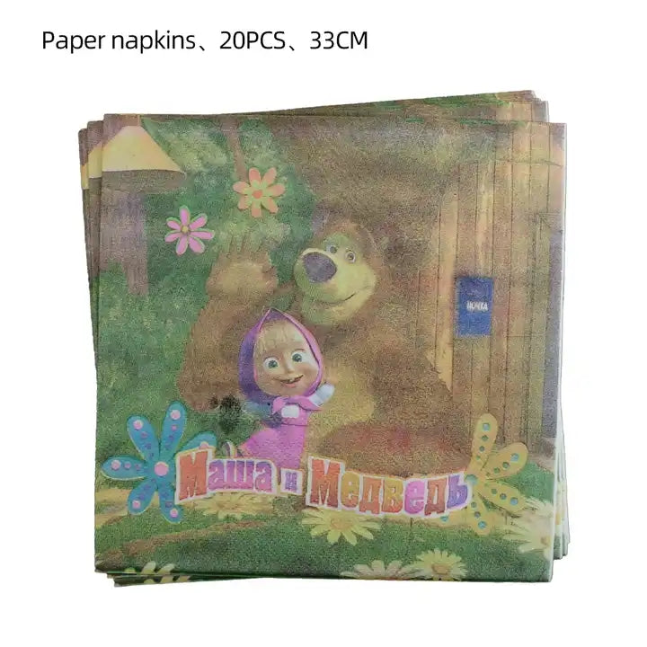 Masha and the Bear Birthday Party Supplies, Party Corner provides Masha and the Bear Birthday Theme Supplies in UAE, Saudia, Qatar, Bahrain, and Oman. Get birthday party balloons, and much more. Order now!, Party Supply Kits, Party Corner