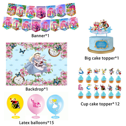 Alice in Wonderland Birthday Party Decorations, Party Corner provides Alice in Wonderland Decorations Supplies in UAE, Saudia, Qatar, Bahrain, and Oman. Get birthday party decorations and much more. Order Now!, Party Supply Kits, Party Corner