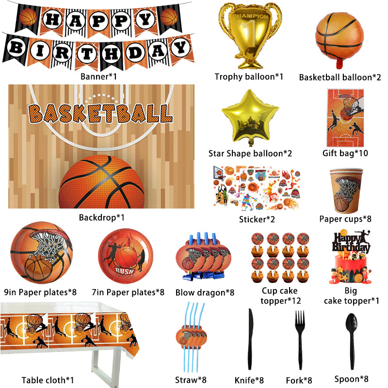 Basketball Themed Decoration Supplies, Party Corner provides Basketball Themed Decoration Supplies in UAE, Saudia, Qatar, Bahrain, and Oman. Get birthday party balloons and much more. Order now!, Party Supply Kits, Party Corner