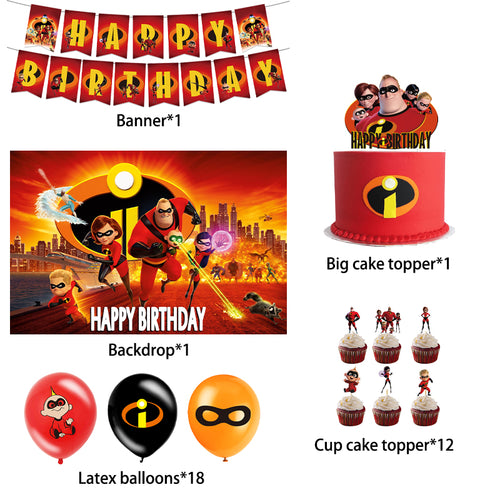 The Incredibles Birthday Decorations, Party Corner provides The Incredibles Birthday Decorations in UAE, Saudia, Qatar, Bahrain, and Oman. Get birthday party balloons and much more. Order now!, Party Supply Kits, Party Corner