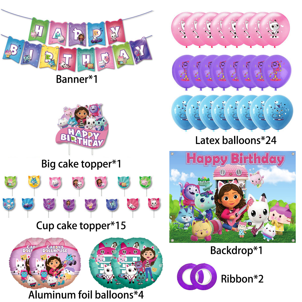 Gabby Dollhouse Birthday Party Decorations.