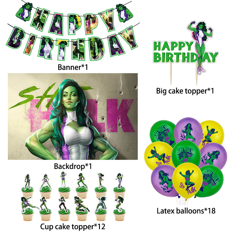She-Hulk Birthday Party Decorations, Buy She-hulk birthday party decorations from Party Corner in UAE, Saudia, Qatar, Bahrain, and Oman. Get birthday party balloons, and much more. Order now!, Party Supply Kits, Party Corner