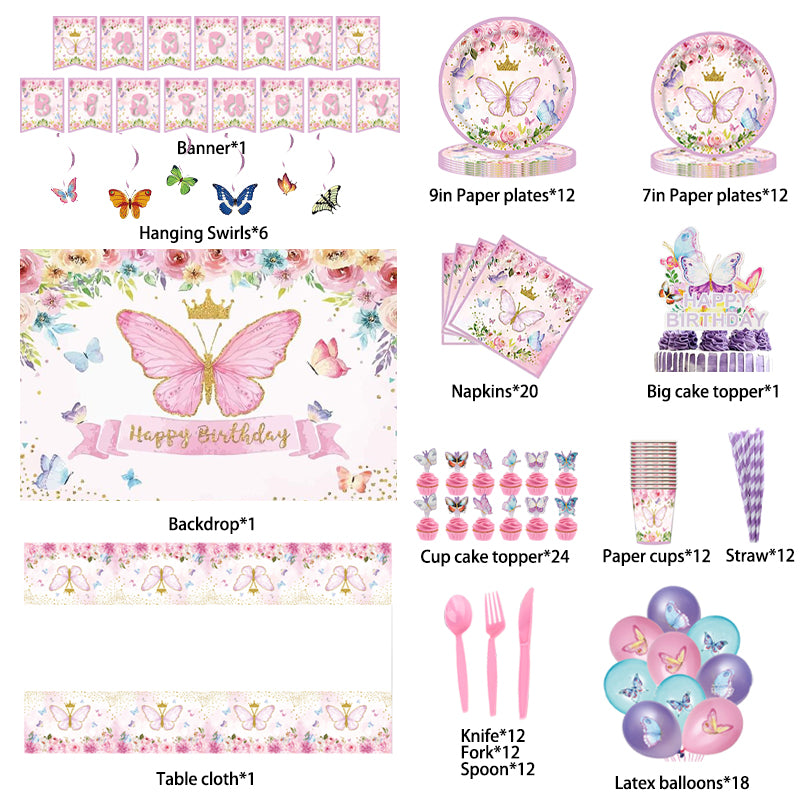 Spring Tea Butterflies Birthday Supplies, Buy Spring tea butterflies birthday supplies from Party Corner in UAE, Saudia, Qatar, Bahrain, and Oman. Get birthday party balloons, and much more. Order now!, Party Supply Kits, Party Corner