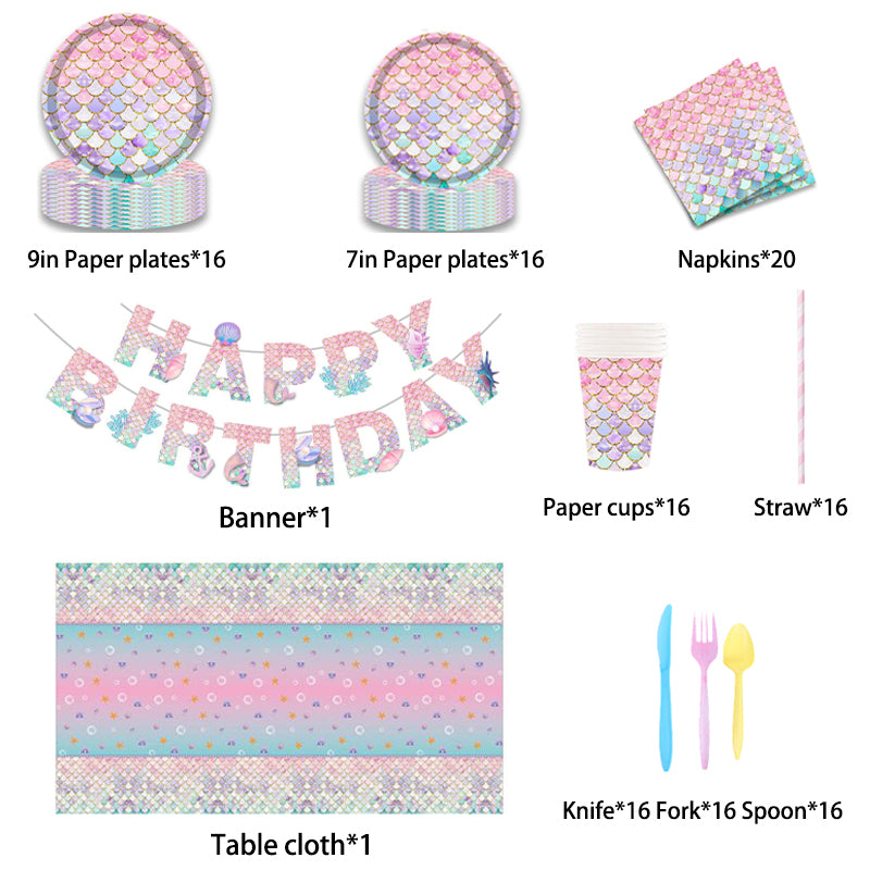 Mermaid Birthday Cutlery Supplies, Party Corner provides Mermaid Birthday Cutlery Supplies in UAE, Saudia, Qatar, Bahrain, and Oman. Get birthday party balloons and much more. Order now!, Party Supply Kits, Party Corner