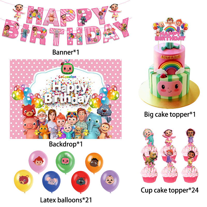 Cocomelon Pink Birthday Party Decorations