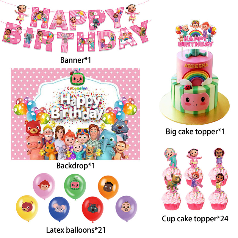 Cocomelon Pink Birthday Party Decorations.