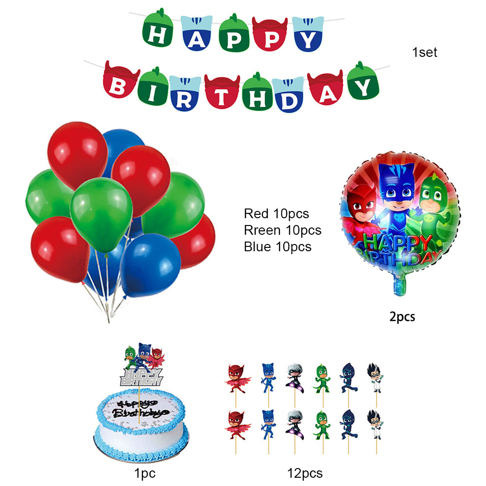 PJ Masks Superheroes Birthday Decorations, Party Corner provides Pj masks superheroes birthday decorations in UAE, Saudia, Qatar, Bahrain, and Oman. Get birthday party balloons, and much more. Order now!, Party Supply Kits, Party Corner