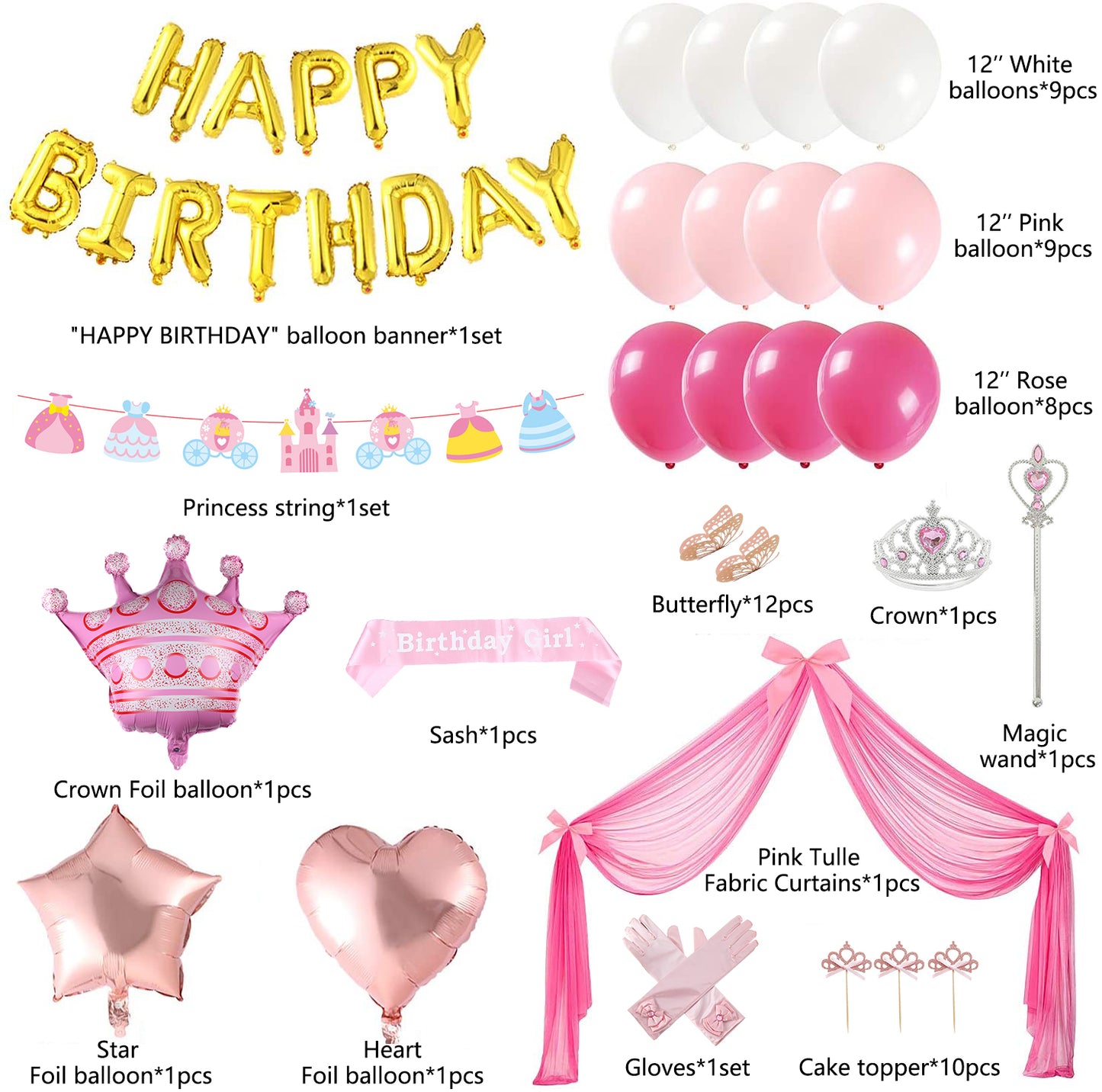 Princess Birthday Party Decorations with Accessories.