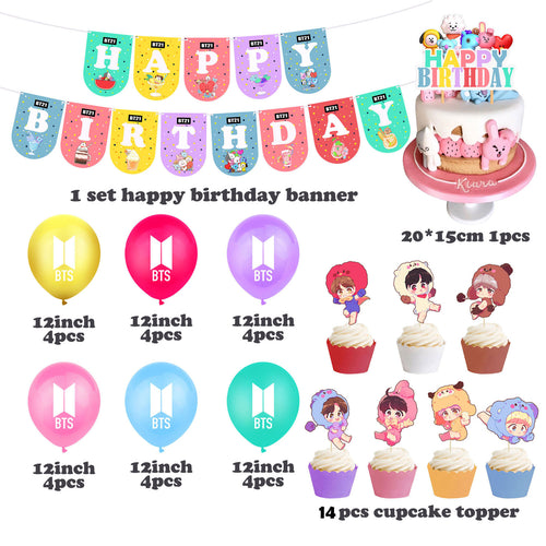 BTS (Bangtan Boys Band) Birthday Party Decorations, Party Corner provides Bts (bangtan boys band) birthday decorations in UAE, Saudia, Qatar, Bahrain, and Oman. Get birthday party balloons, and much more. Order now!, Party Supply Kits, Party Corner