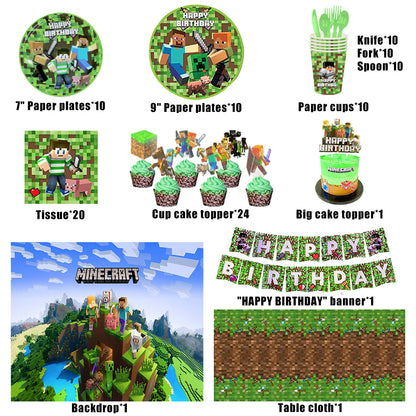 Minecraft Pixel Birthday Party Supplies.