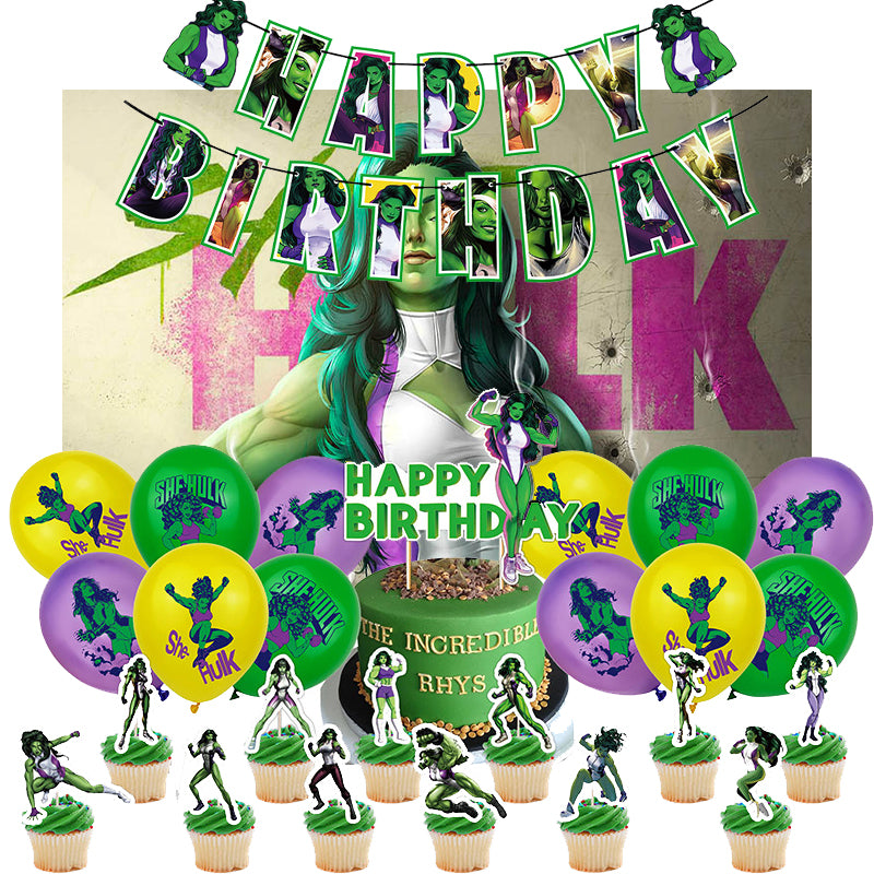 She-Hulk Birthday Party Decorations, Buy She-hulk birthday party decorations from Party Corner in UAE, Saudia, Qatar, Bahrain, and Oman. Get birthday party balloons, and much more. Order now!, Party Supply Kits, Party Corner
