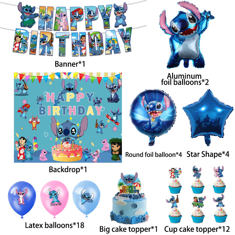 1 set Lilo & Stitch Party supplies blue Stitch Latex ballon