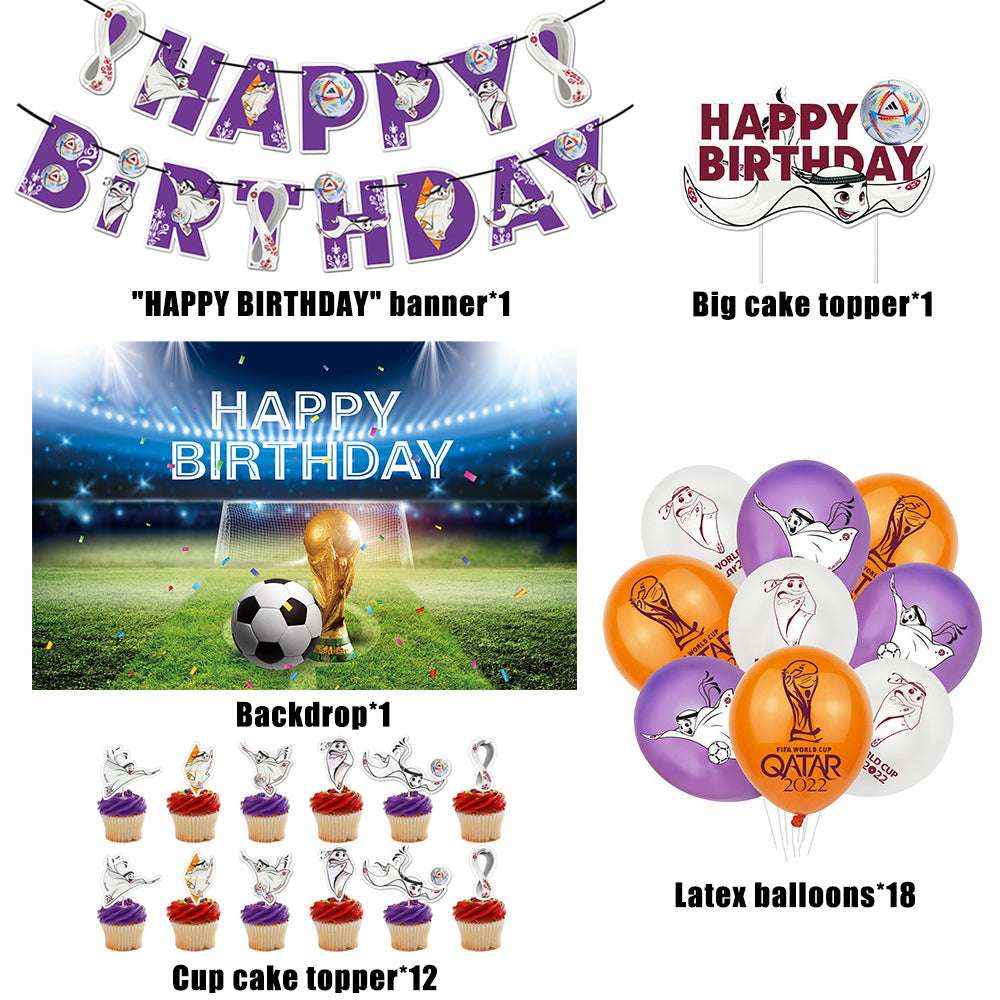 World Cup Qatar Birthday Decorations, Party Corner provides world cup Qatar birthday decorations in UAE, Saudia, Qatar, Bahrain, and Oman. Get birthday party balloons, and much more. Order now!, Party Supply Kits, Party Corner